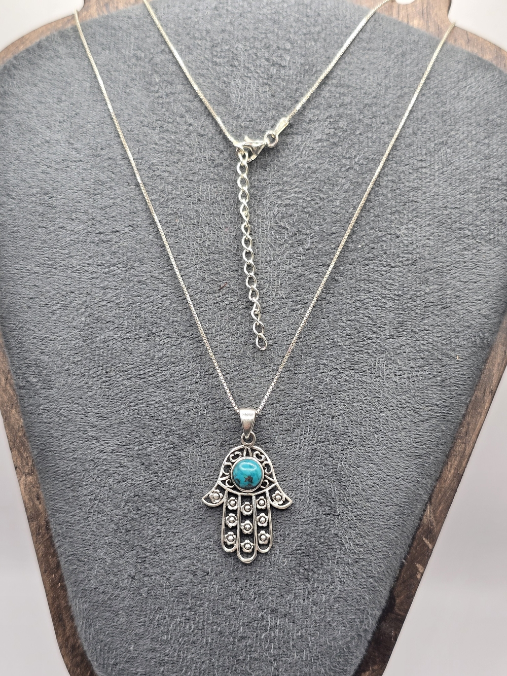 Hamsa Filigree Necklace With Turquoise